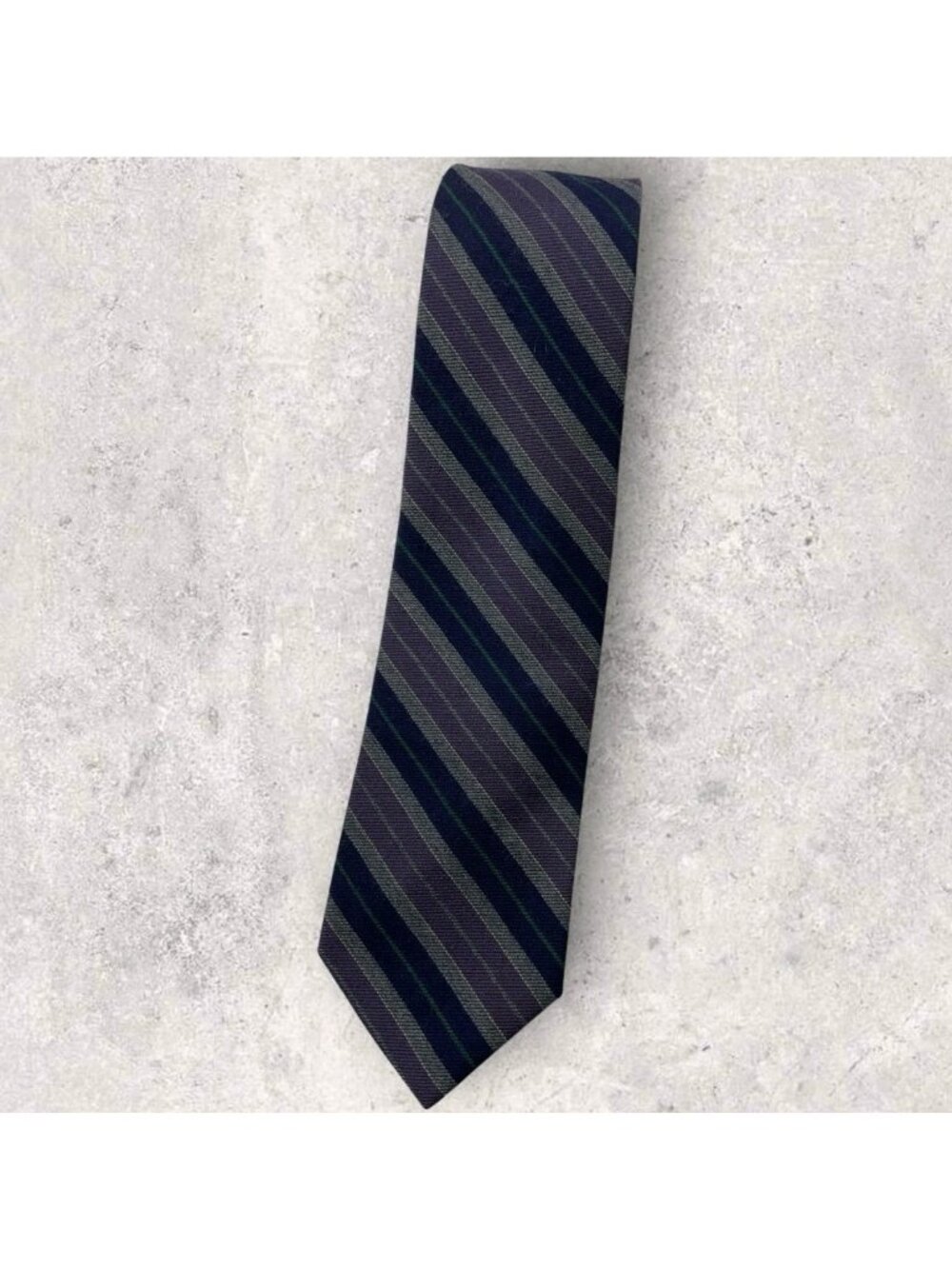 POLO RALPH LAUREN Wool Silk Tie USA Navy Purple Gray Striped W:3.1" EUC